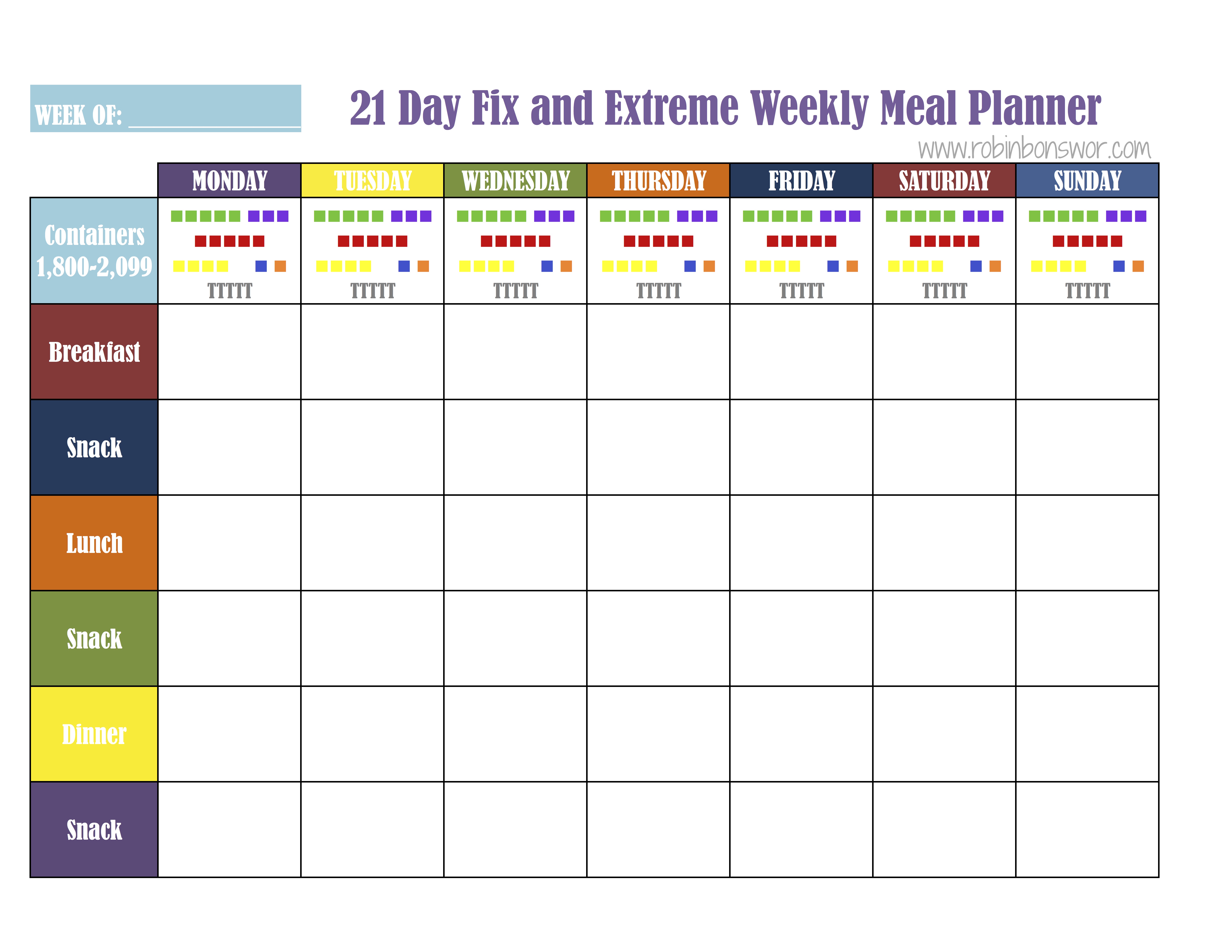 21 Day Fix Calorie Chart Printable