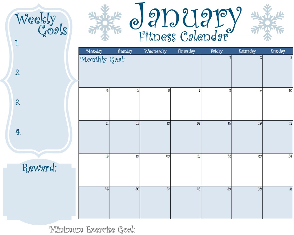 January Fitness Calendar