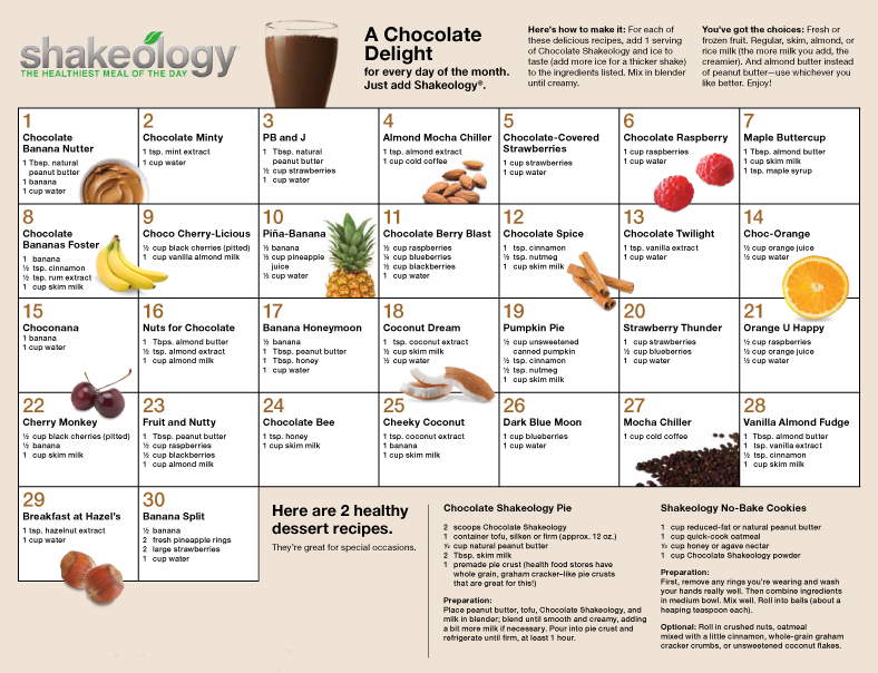 Shakeology Recipe Calendar Chocolate