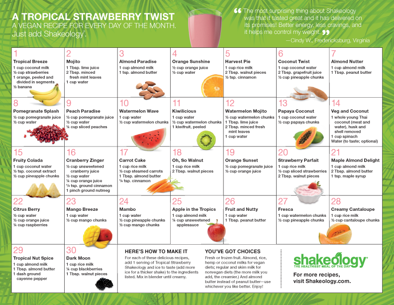 Shakeology Recipe Calendar Chocolate
